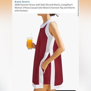 Women 2 Piece Color Block Crewneck Top with Shorts